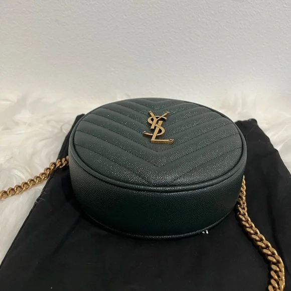 NWT SAINT LAURENT YSL Round Jade Vinyle Chevron Loulou Camera WOC Crossbody Bag - Picture 7 of 10